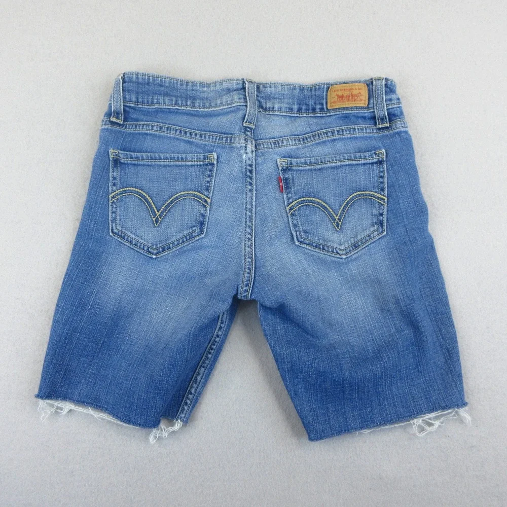 Levi's 518 Superlow Shorts Womens Size 3 Blue Denim Raw Hem Casual Low Rise